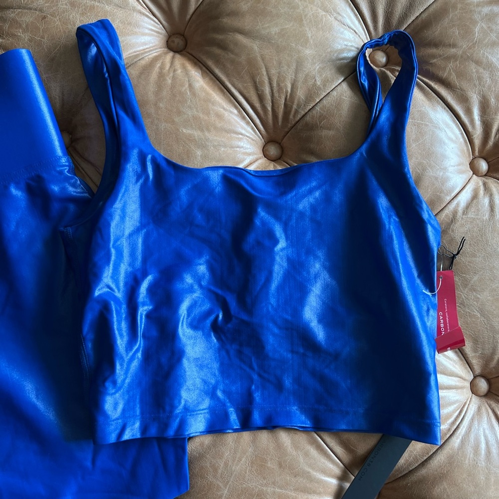 SET - Carbon38 Shiny Royal Blue High-Rise Leggings and top - Picture 8 of 9